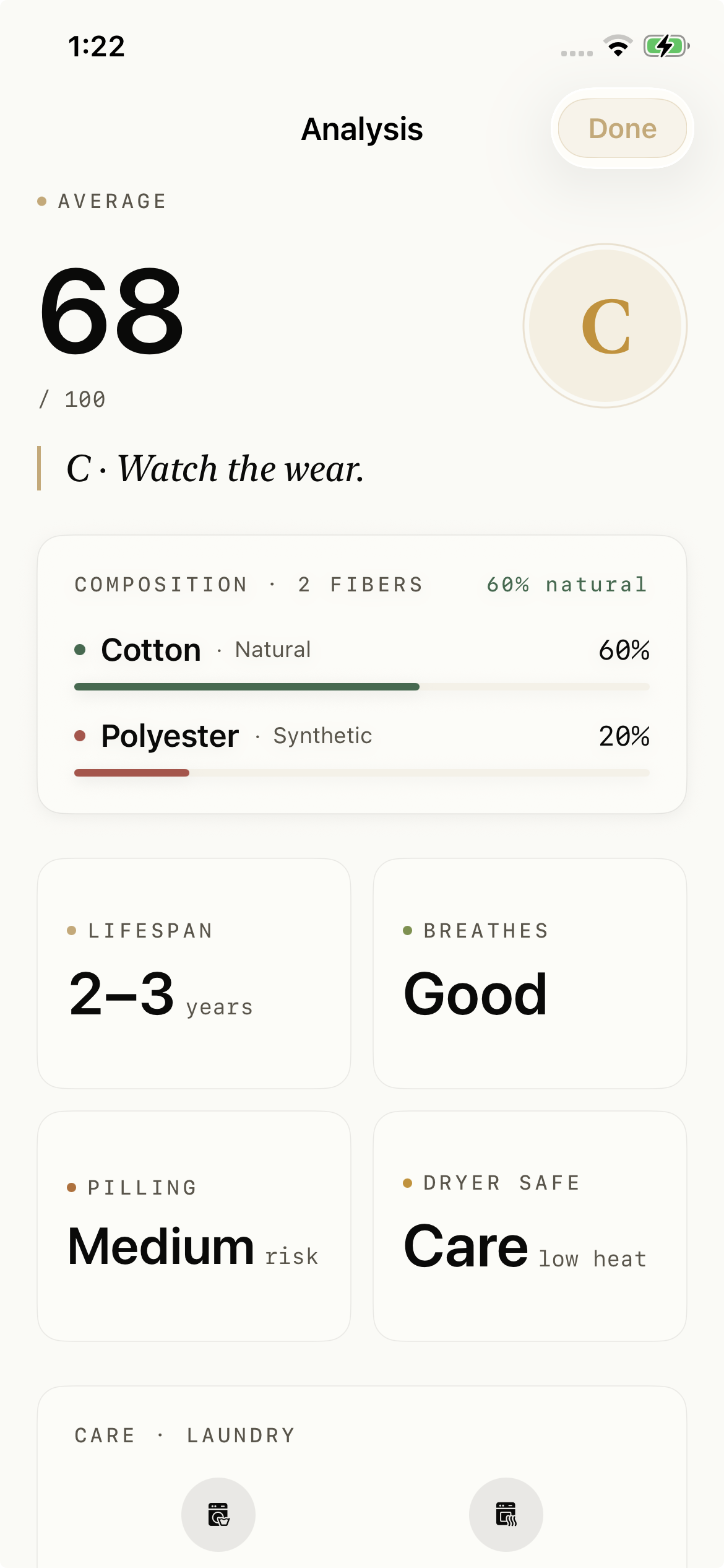 WearScore quality grade result
