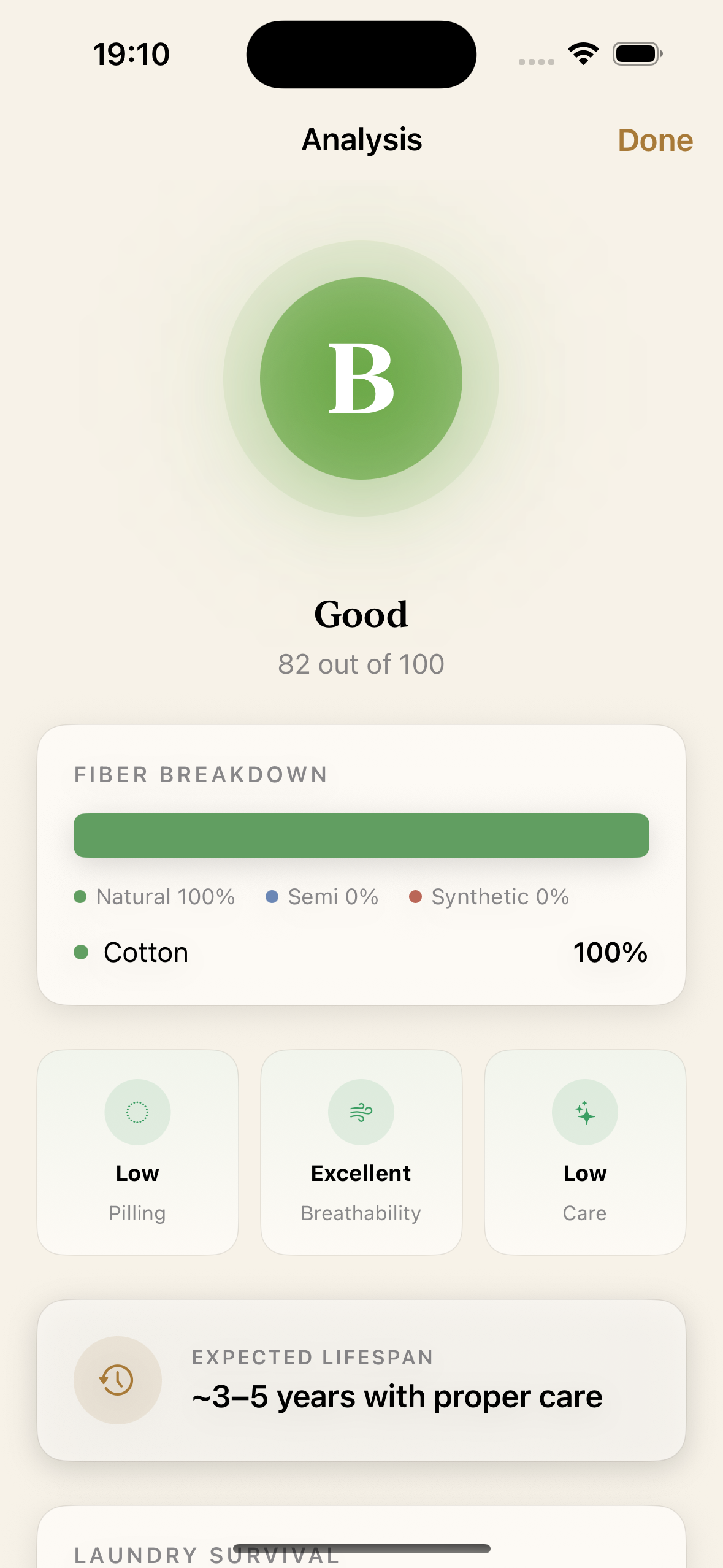 WearScore quality grade result