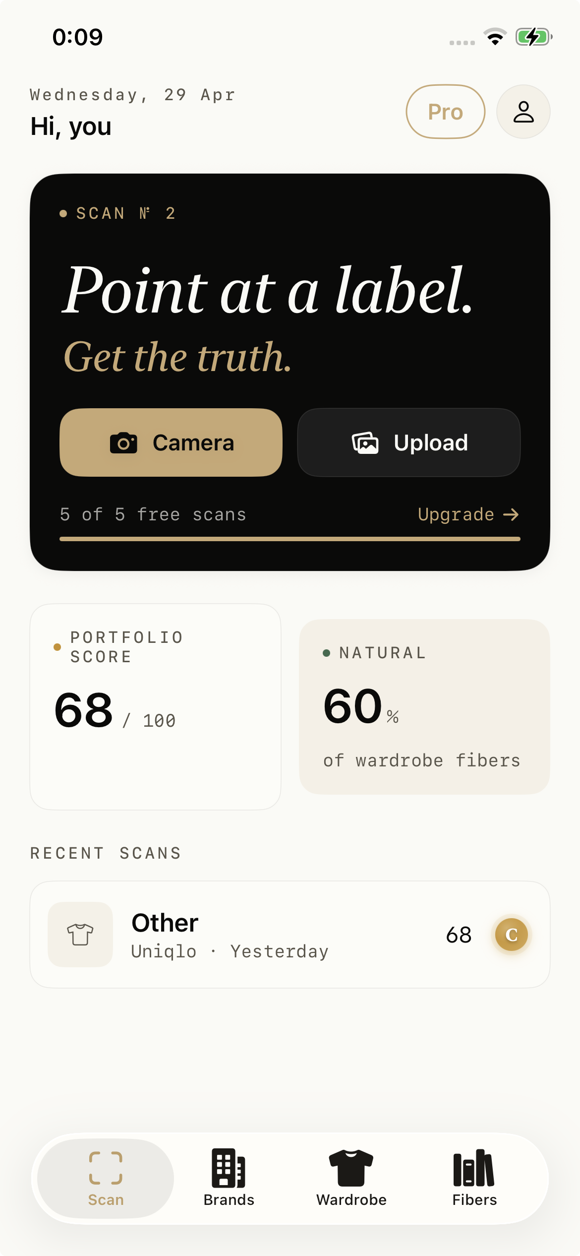 WearScore scan screen